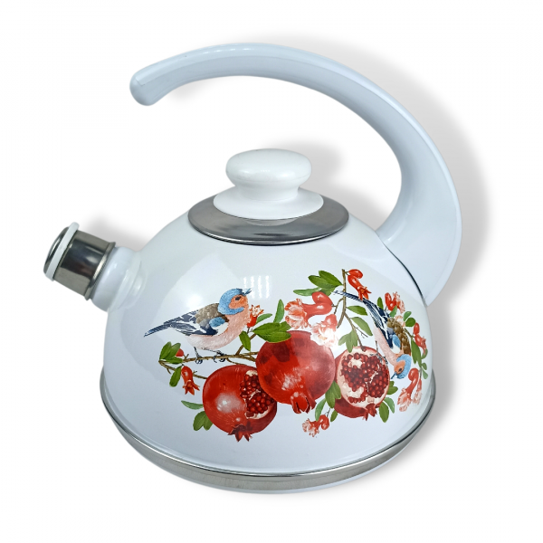 Kettle 2.5l ?04/25/03/37/?03 with white handle/Pomegranate blossom (decor-stainless steel on white)